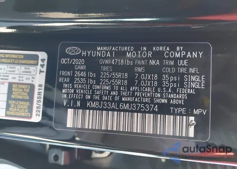 2021 Hyundai Tucson Limited z USA, uszkodzony, nr VIN KM8J33AL6MU375374